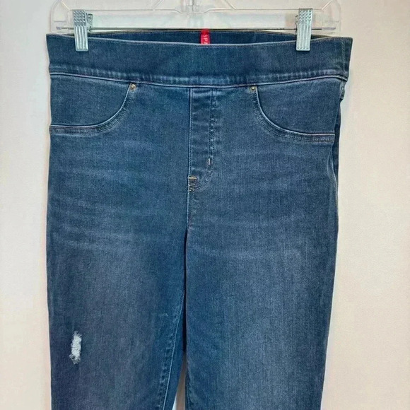 Spanx shape and lift distressed skinny jeans in medium wash blue - Picture 5 of 15